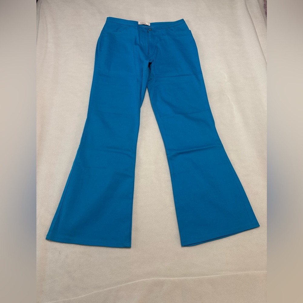 Blue flare leg stretchy pants